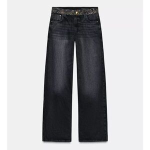 ZARA Wide Leg Jacquard Waist Jeans